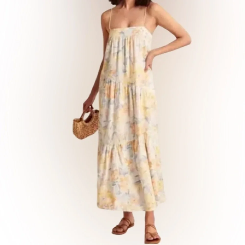 Abercrombie & Fitch Charlie linen maxi dress pastel yellow and blue size M Tall